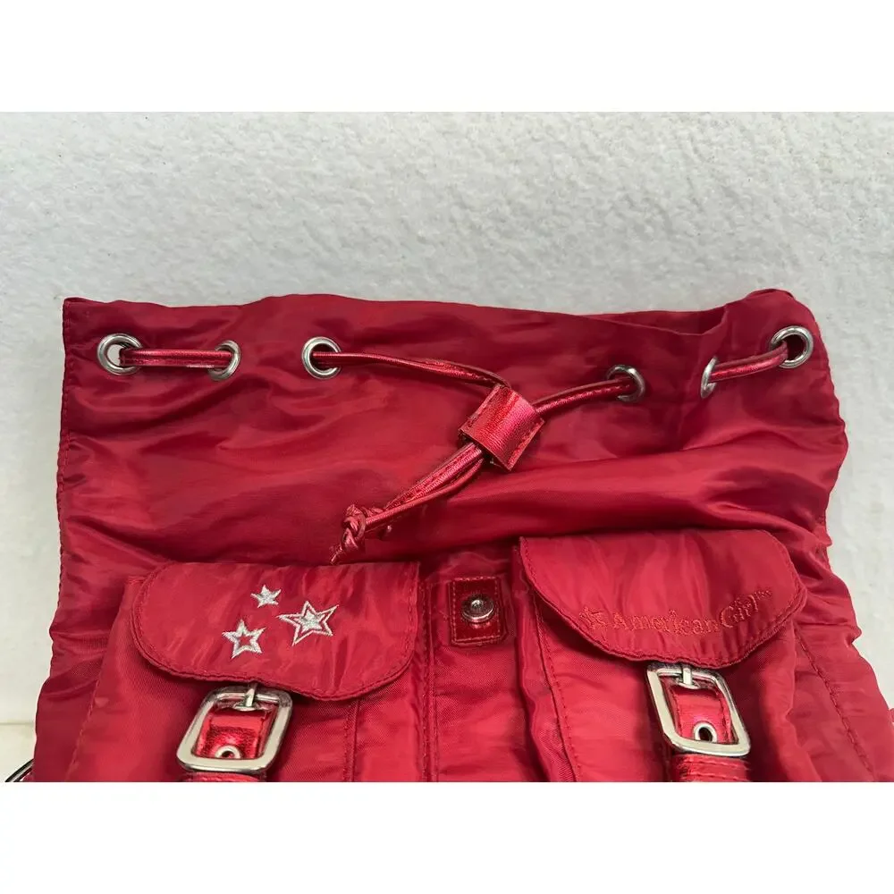 American Girl Branded Mini Red Nylon Backpack Silver Star Embroidery Kidcore Y2K